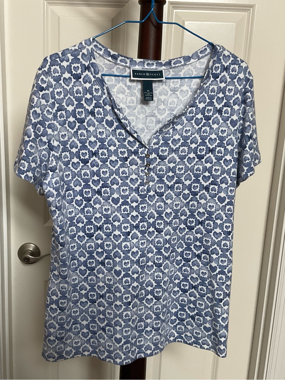 Karen Scott Henley Top Soft Cotton Blend Ex Con Medium